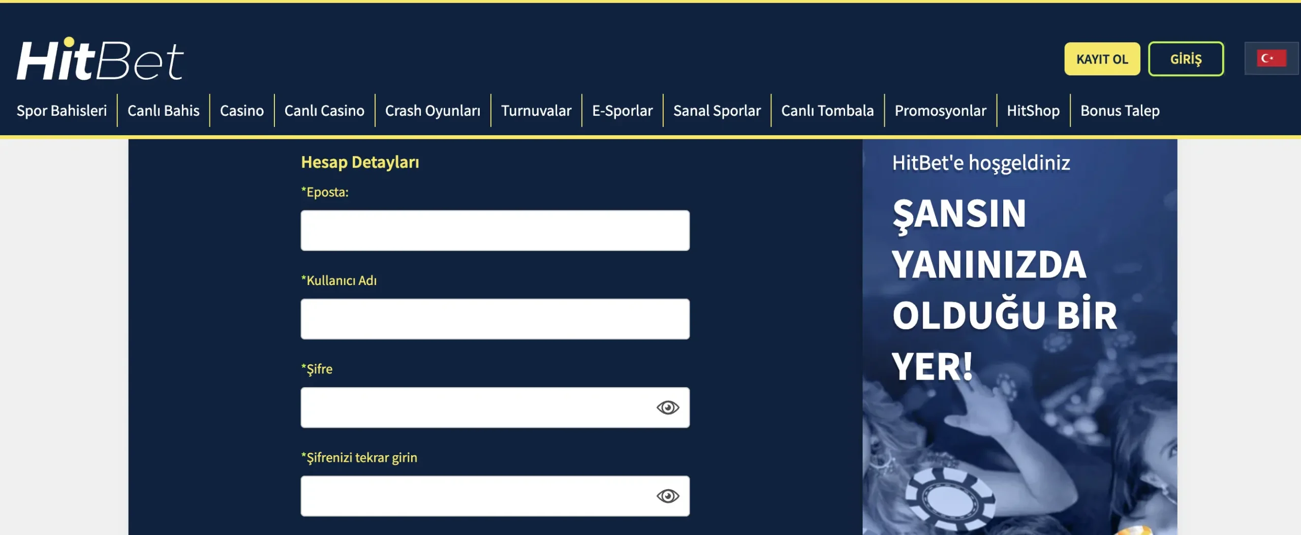 Hitbet kayıt ekranı Hitbet kayıt ekranı